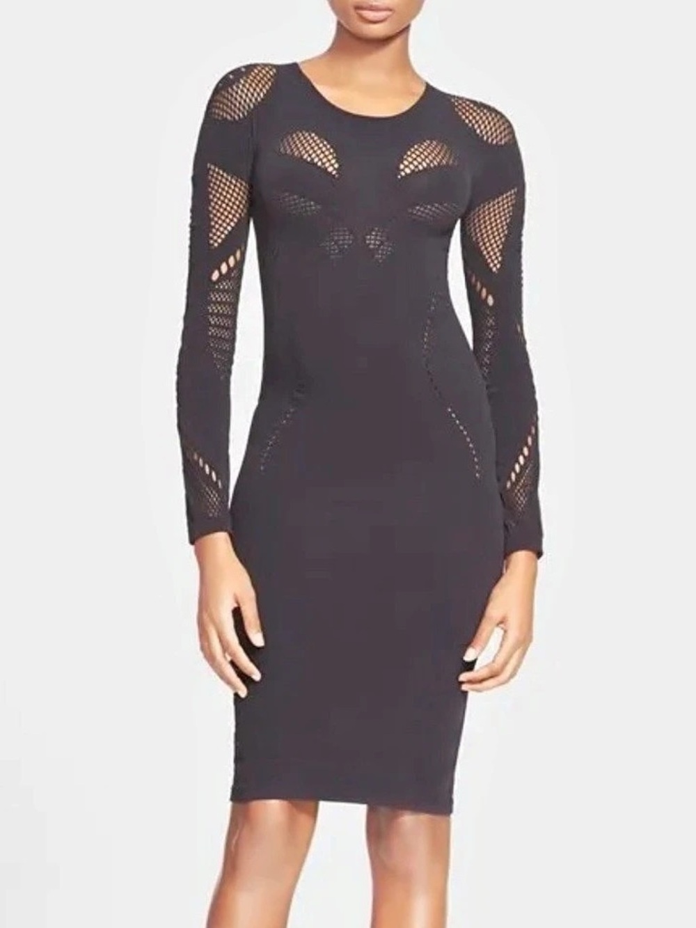 MCQ by Alexander McQueen Black Mesh Panel Midi Dress Like New